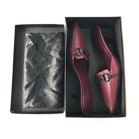 NIB Vintage Gucci Horsebit Wine Leather Pointed Toe Kitten Heel Pumps Mules 8.5 - Picture 10 of 10